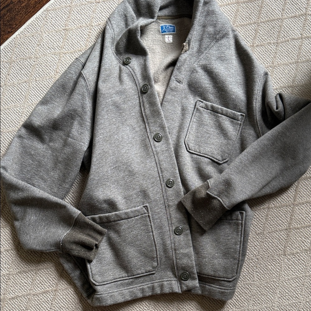 J. Crew Green Vintage Fleece Cowl Neck Cardigan